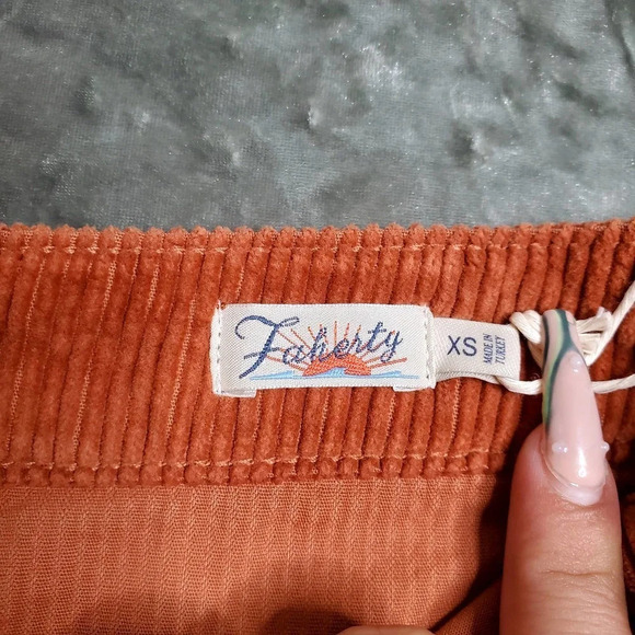 Faherty Ellington Corduroy Button Front Mini Skirt in Gingerbread - Picture 6 of 8